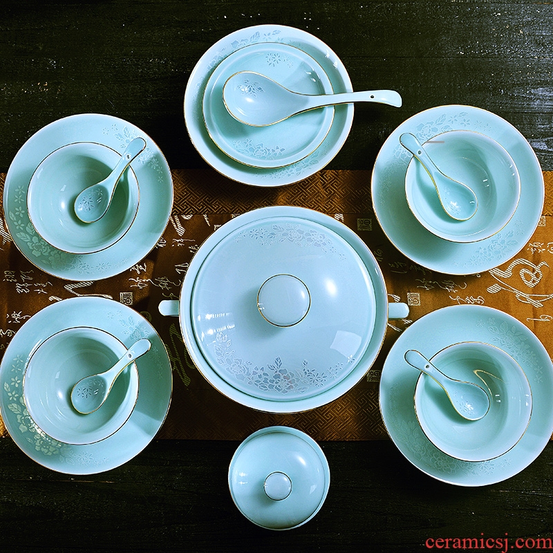 The dishes suit household of Chinese style is contracted jingdezhen ceramic celadon dishes chopsticks tableware portfolio Nordic style