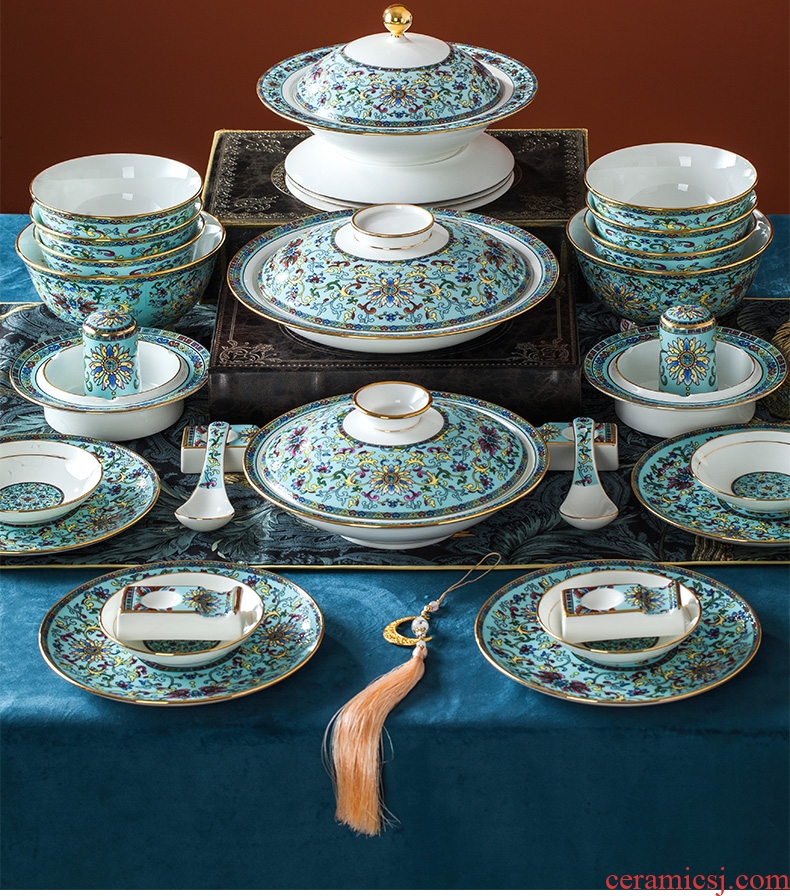 Dishes household single-unit combinatorial jingdezhen Chinese luxury high-grade palace colored enamel porcelain tableware bone hotel table