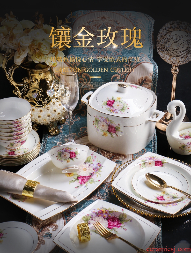 Jingdezhen costly bone porcelain tableware suit dishes home European gold dishes western-style wedding gift