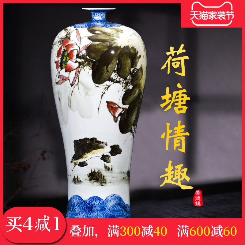Jingdezhen ceramics vase famous master hand painted lotus mei bottles of large sitting room adornment of new Chinese style furnishing articles