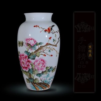 Jingdezhen ceramics Xiong Guiying hand-painted pastel the singing of birds in the spring the vase modern decorative crafts