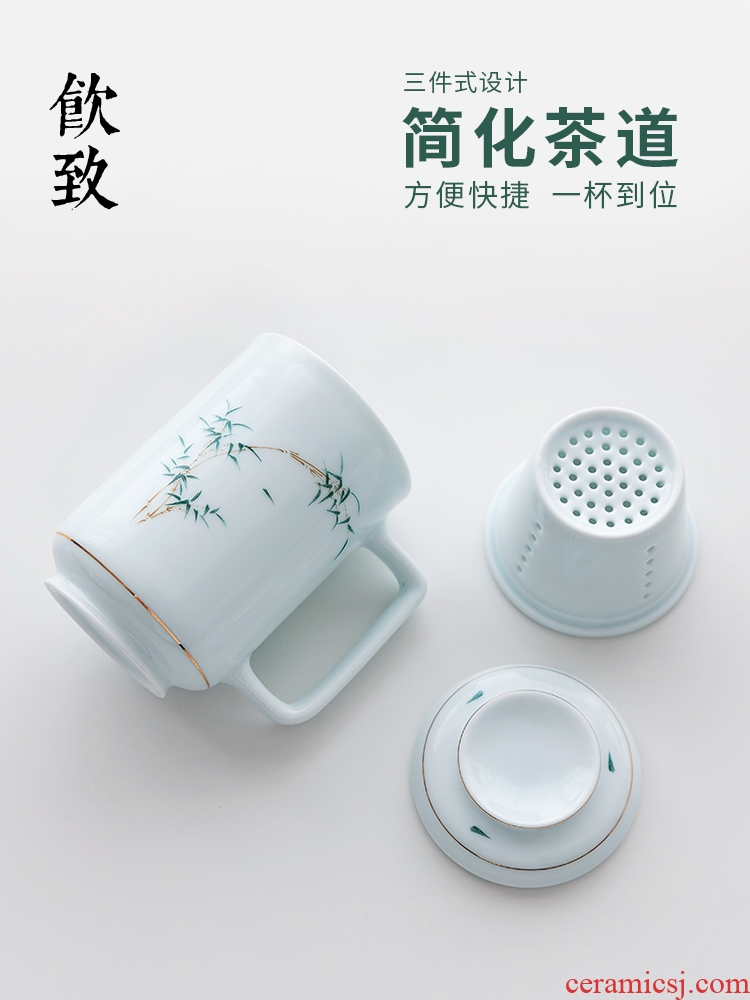 Drink to ceramic cups with cover domestic large capacity water separation filter tea cup cup glass office cup type