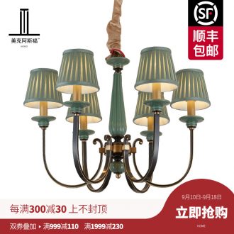 The copper pendant sitting room dining-room lamp European contracted study bedroom light pure copper ceramic lamps and lanterns of luxury villas