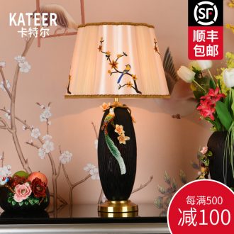 Colored enamel copper all ceramic desk lamp American restoring ancient ways is the sitting room the bedroom of new Chinese style villa luxury decorative lamps and lanterns of the head of a bed