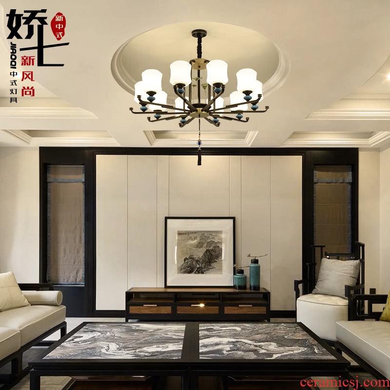 New Chinese style droplight sitting room lamps and lanterns of atmospheric zen lamp ceramic glass, wrought iron contracted and contemporary Chinese style villa