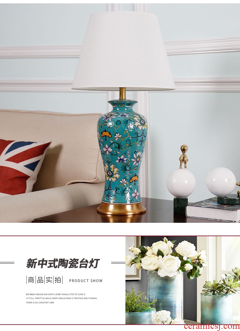 American whole copper ceramic desk lamp sitting room bedroom berth lamp warm new Chinese style restoring ancient ways of Chinese zen wind decoration