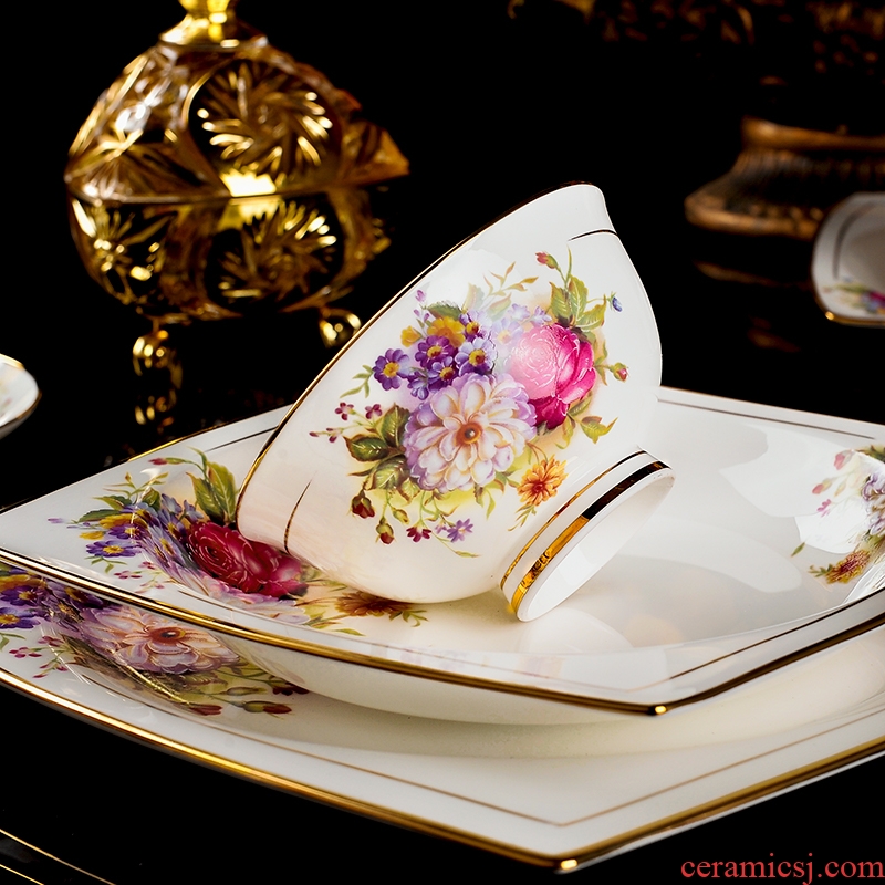 Jingdezhen costly bone porcelain tableware suit dishes home European gold dishes western-style wedding gift