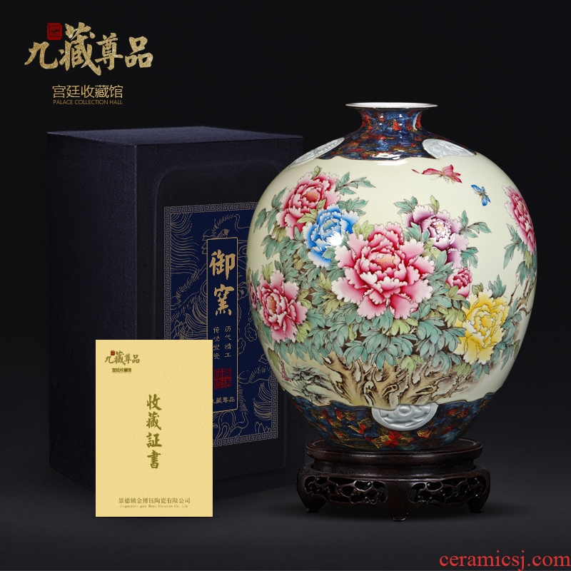 Nine Tibetan hand-painted famille rose blooming flowers vase statue of product of jingdezhen ceramics Chinese style living room TV ark flower arranging furnishing articles
