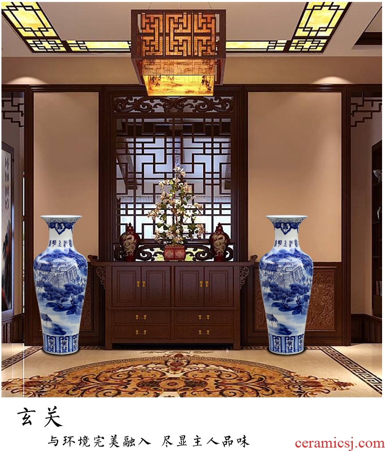 Jingdezhen ceramics qingming scroll large blue and white porcelain vase home sitting room floor furnishing articles study adornment