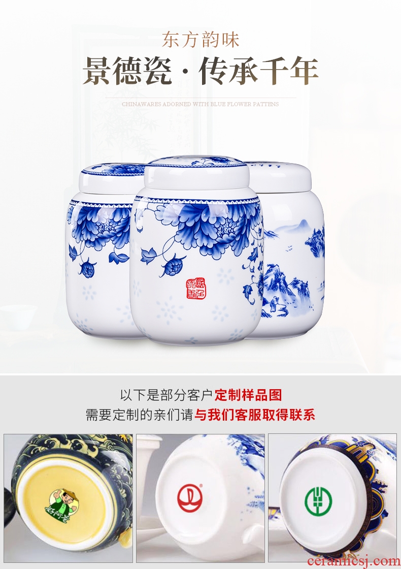 Blue and white porcelain, caddy mini seal pot jingdezhen tea accessories small portable tank tea