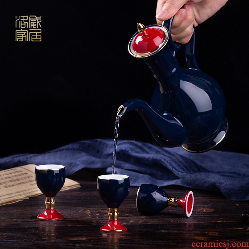 Ji blue wine suits domestic Chinese jingdezhen ceramics liquor cup archaize flagon gift box with a small handleless wine cup rice wine