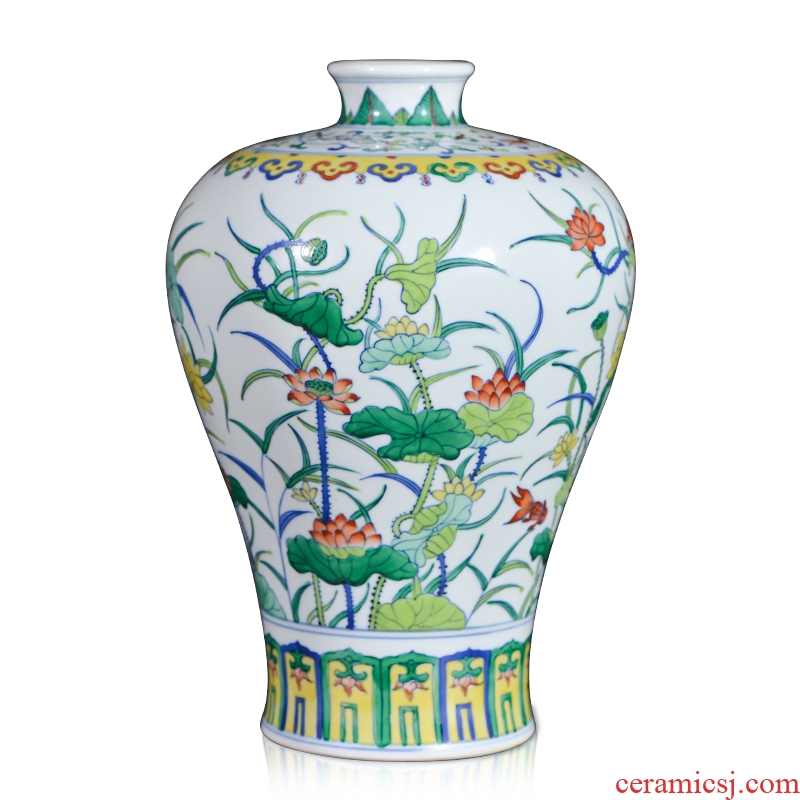 Jingdezhen ceramic antique qing qianlong bucket lotus pattern plum colored bottles of Chinese flower arranging decorative household items furnishing articles