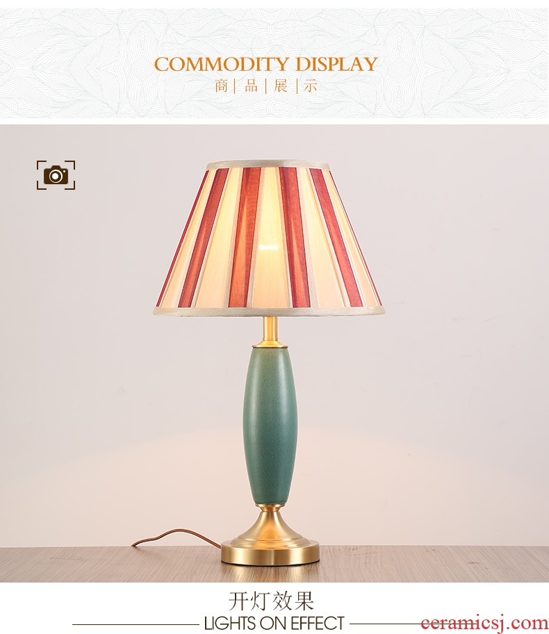 American whole copper ceramic desk lamp LED contracted warmth of bedroom the head of a bed of creative personality between example ins chandeliers