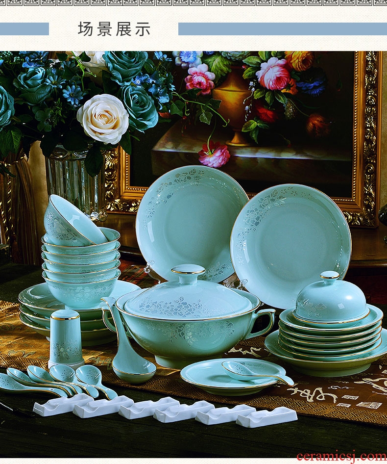 The dishes suit household of Chinese style is contracted jingdezhen ceramic celadon dishes chopsticks tableware portfolio Nordic style