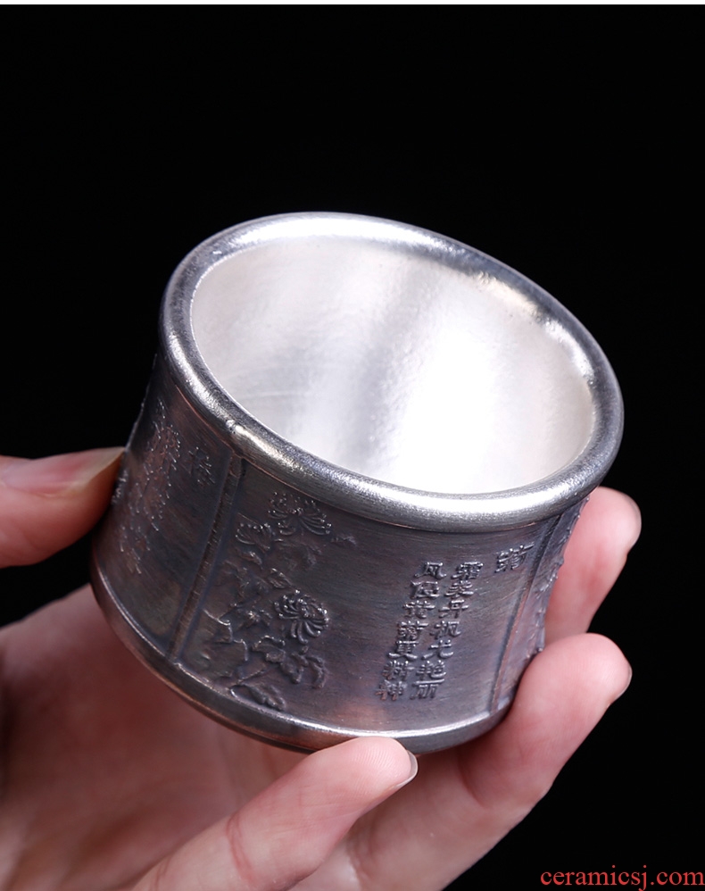 Chrysanthemum patterns ceramic cup turnkey sterling silver with silver cup single pure manual coppering.as kongfu master cup