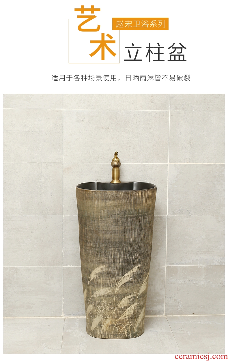 Ceramic one-piece pillar basin of Chinese style restoring ancient ways the sink console home large oval wash basin pool in the hotel