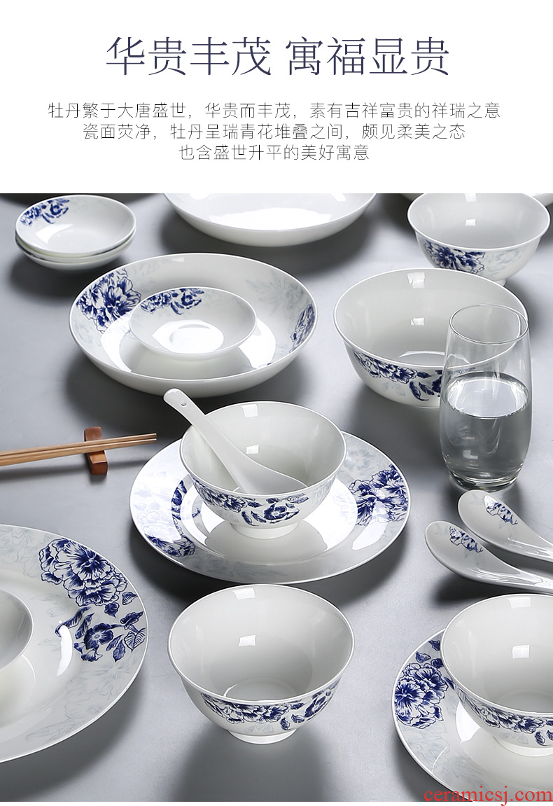 Inky blue and white porcelain tableware suit Chinese dishes combination of jingdezhen ceramic dishes suit, jade 3.0