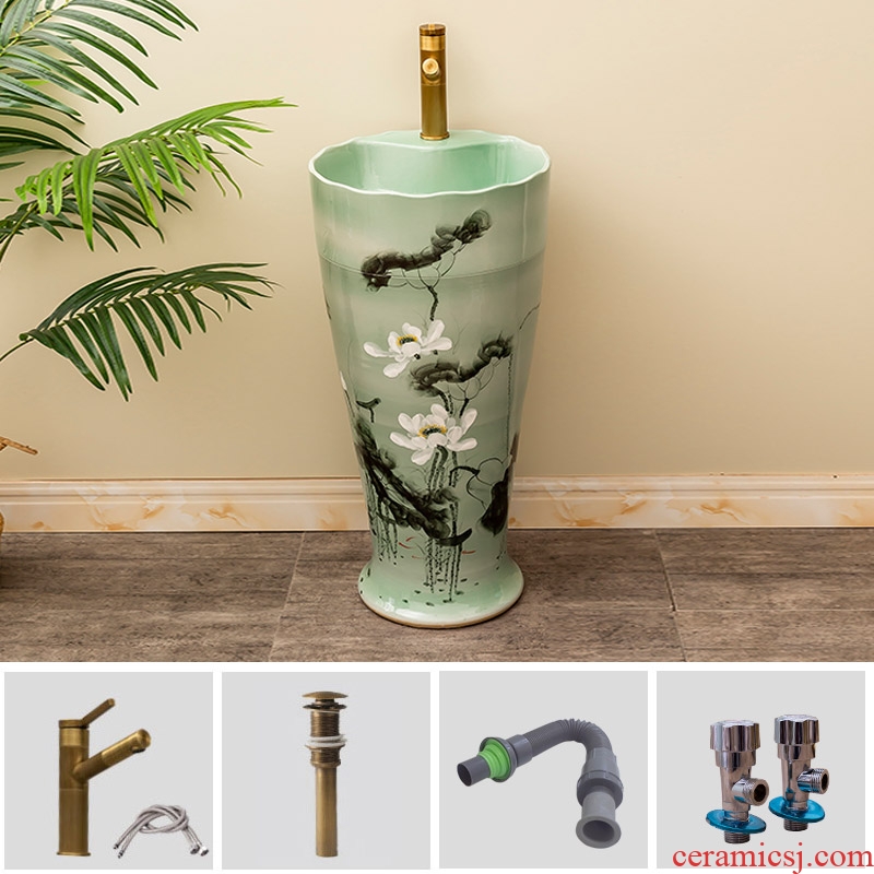 Outdoor garden ceramics column basin of the balcony floor type lavatory household toilet lavabo lotus