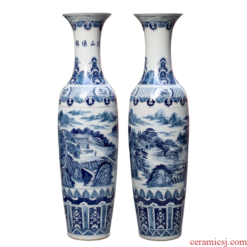 Jingdezhen ceramic vase of large sitting room adornment hand-painted blue and white porcelain hotel opening gifts corridor furnishing articles