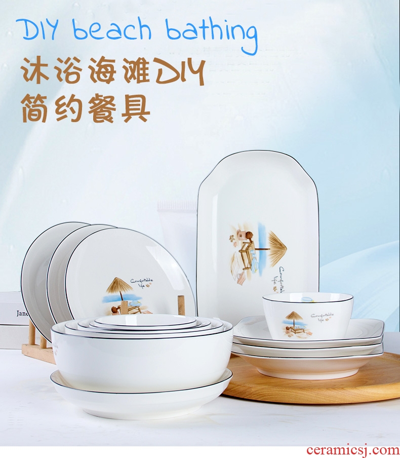 Jingdezhen ceramic plate household Nordic contracted dumpling dish to eat rainbow noodle bowl dish dish dish plate combination