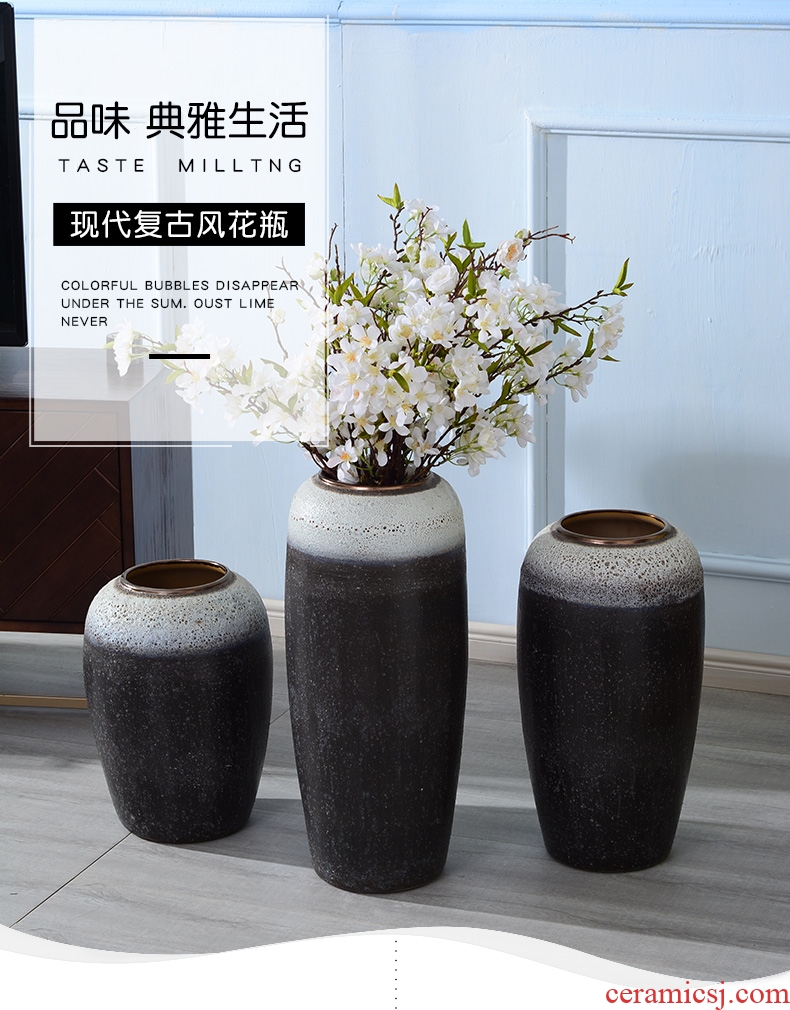 Lou qiao ground vase large Chinese style restoring ancient ways is plugged into the dried coarse pottery villa living room TV ark clay ceramic furnishing articles