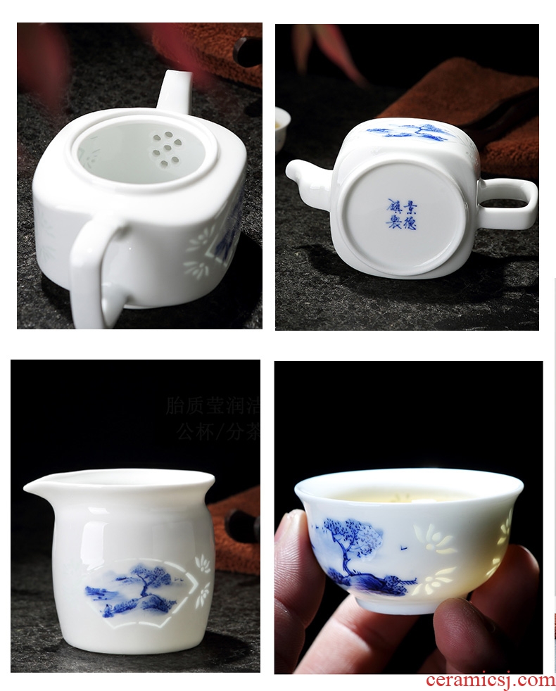 DH jingdezhen blue and white porcelain and exquisite porcelain kung fu tea set suit household ceramic teapot master cup of a complete set of cups