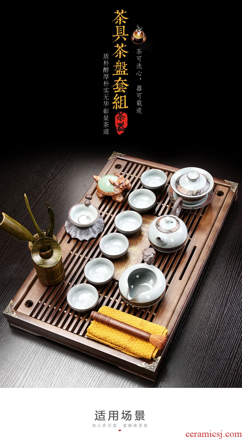 Qin Yi ceramic purple white porcelain kung fu tea set suit household solid wood tea tray tea sets tea ceremony of a complete set of large drainage