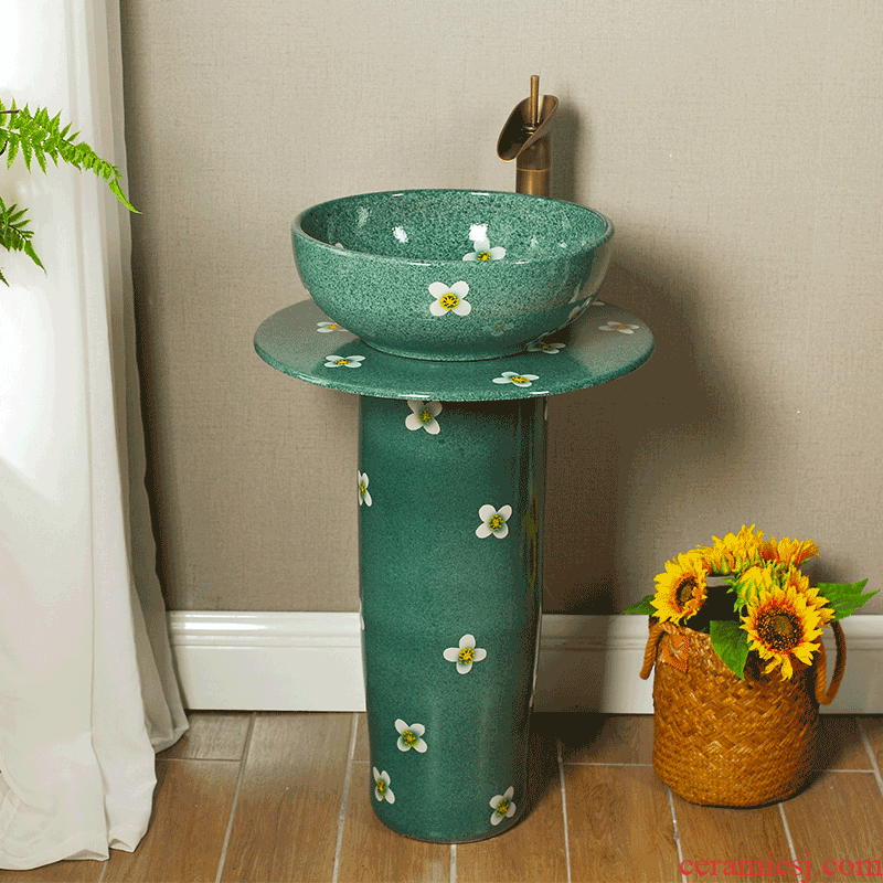 M beautiful household ceramics vertical column type lavatory balcony sink one-piece toilet stage basin to the ground