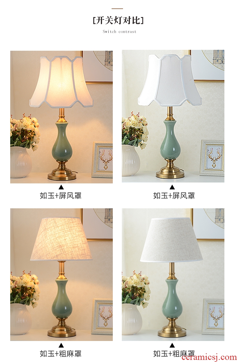 American bedroom berth lamp of household sweet retro contracted and contemporary creative study of the sitting room is adjustable light ceramic lamp