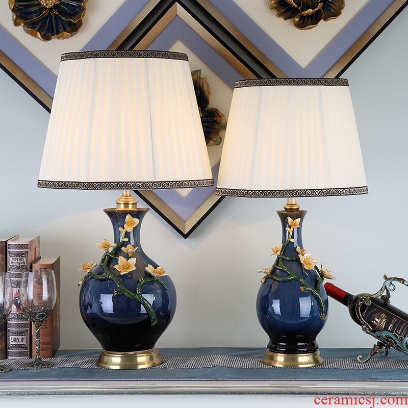 Cartel American luxury colored enamel lamp full copper lamp of bedroom the head of a bed European ceramic creative villa lighting