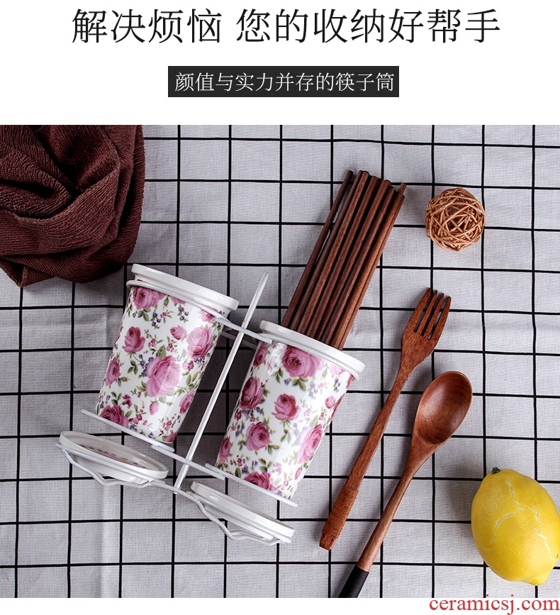 Binocular/box of bamboo chopsticks tube/cage mouldproof waterlogging caused by excessive rainfall rack shelf Korean creative ceramic kitchen supplies