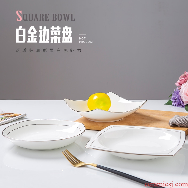 Jingdezhen creative white 0 square deep dish ceramic tableware household the phnom penh dish steak dinner plate