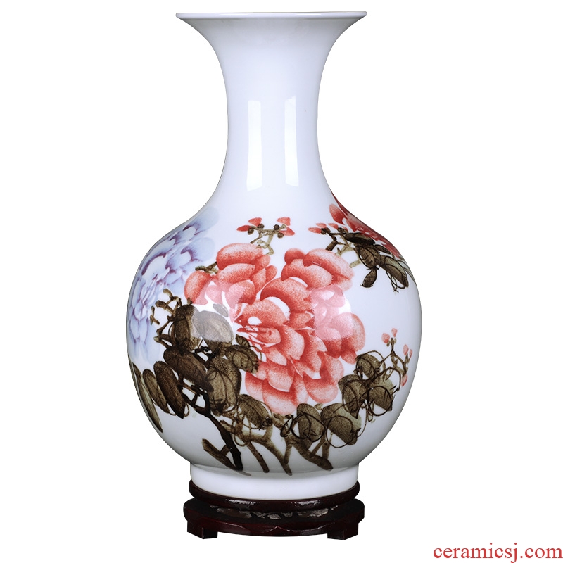 Jingdezhen ceramics hand-painted riches and honor peony vases furnishing articles sitting room porch Chinese flower arranging handicraft ornament