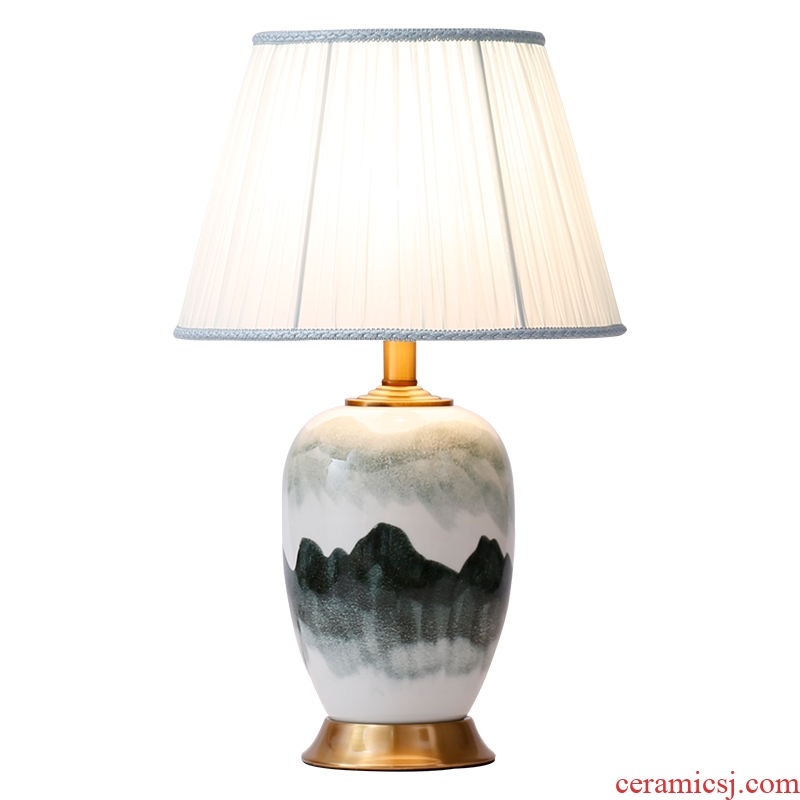 Jingdezhen new Chinese style landscape ceramic desk lamp lamp of bedroom the head of a bed restoring ancient zen sitting room sofa tea table lamp