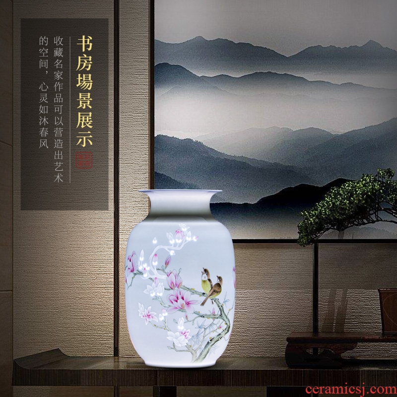 Jingdezhen ceramic hand-painted dry flower vases, contemporary and contracted household bedroom new Chinese style living room decorative furnishing articles
