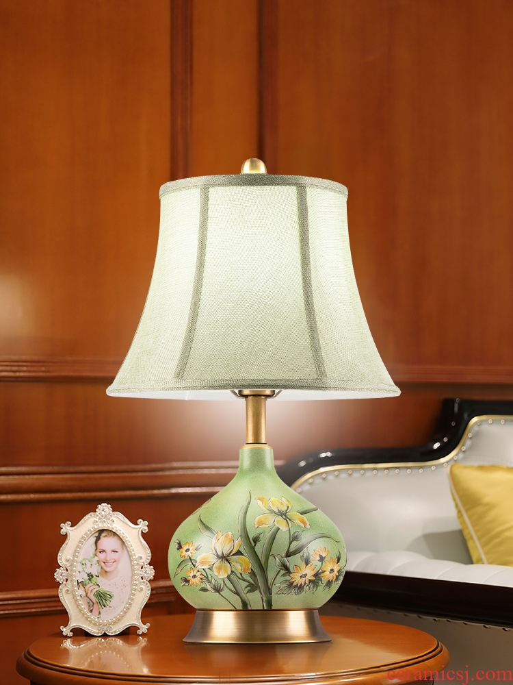 American desk lamp ceramic decoration art, contemporary and contracted hand-painted decorative pattern copper whole sitting room the bedroom of the head of a bed sitting room lamps and lanterns