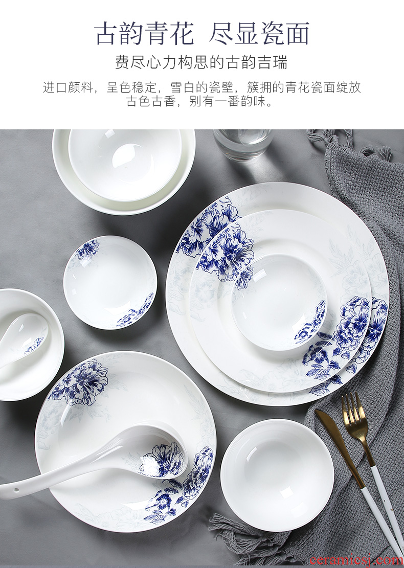 Inky blue and white porcelain tableware suit Chinese dishes combination of jingdezhen ceramic dishes suit, jade 3.0