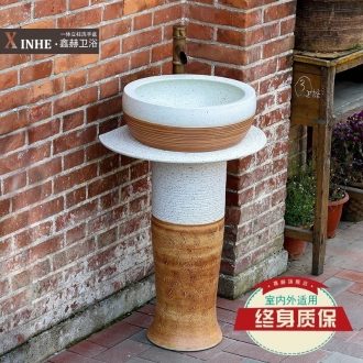 Toilet lavabo ceramic pillar household outdoor floor balcony toilet integrated personality wash basin