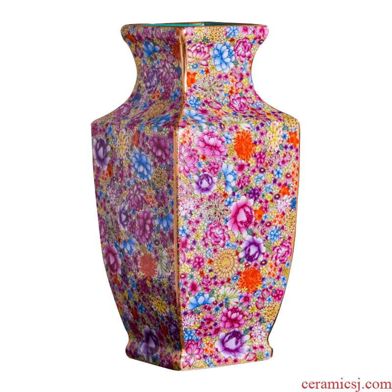 Jingdezhen ceramics powder enamel flower square bottle of the sitting room porch flower arrangement of Chinese style household decoration vase furnishing articles