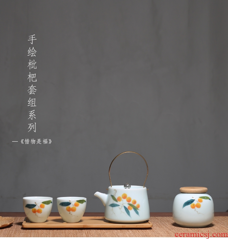 YanXiang fang hand-painted loquat girder pot a pot of two cups of kung fu tea set ceramic portable home outfit