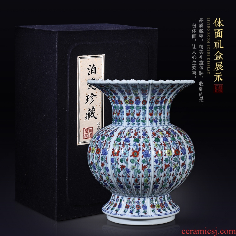 Jingdezhen ceramic imitation imitation qing qing yongzheng bucket color lotus design chrysanthemum petals statue of the sitting room of Chinese style household decorative furnishing articles