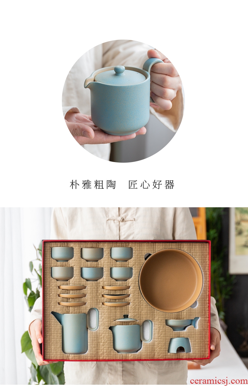 Chen xiang ceramic kung fu tea set coarse pottery fool household zen contracted teapot complete set of new Chinese style