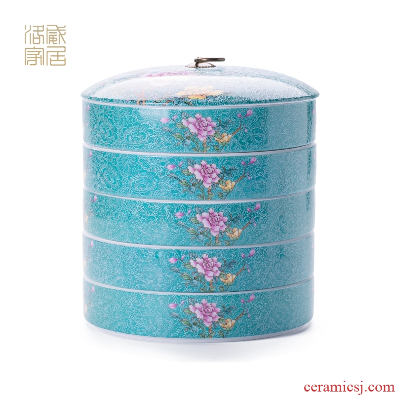 , pick flowers large jingdezhen ceramic seal pot pu 'er tea cake white tea boxes layers of cans