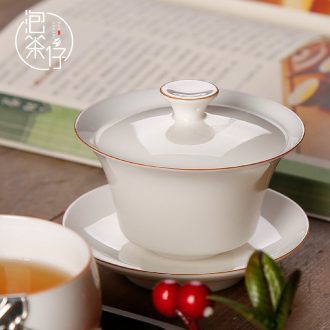 High tea seed jade porcelain household tureen trumpet kung fu tea set ceramic cups three only lid bowl to bowl