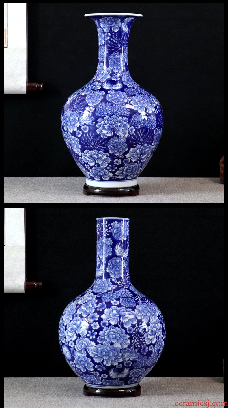 Jingdezhen blue and white porcelain vase youligong furnishing articles valued thick flower arranging archaize sitting room adornment handicraft ceramics