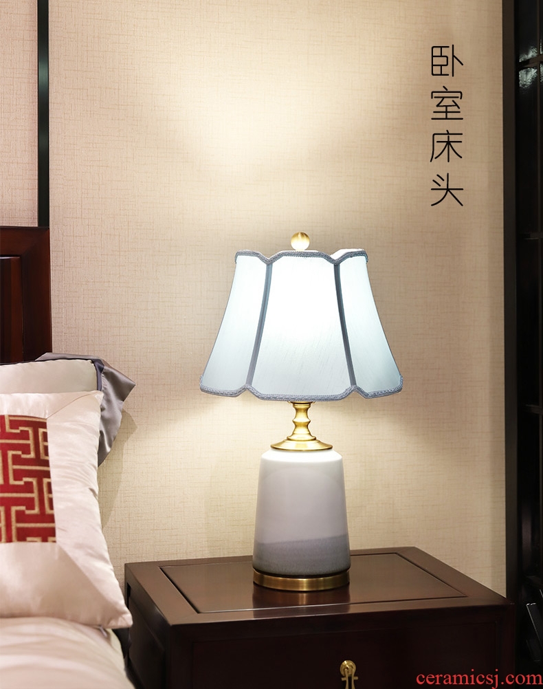 New Chinese style lamp ceramic decoration art of contemporary and contracted designer sitting room the bedroom of the head of a bed lamp all copper lamps and lanterns