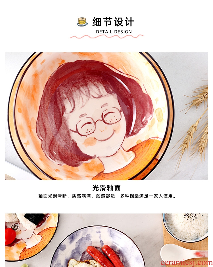 Jingdezhen eat dishes suit household creative cartoon ceramic bowl dish dish soup plate chopsticks spoons japanese-style tableware suit