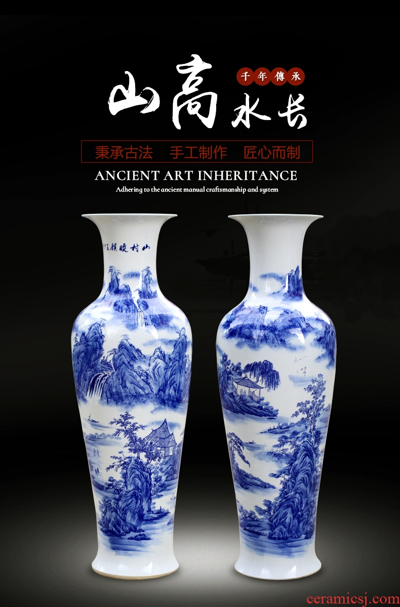 Jingdezhen ceramics of large vase furnishing articles large-sized hand-painted sitting room adornment hotel door of blue and white porcelain gifts