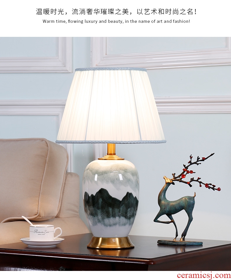 Jingdezhen new Chinese style landscape ceramic desk lamp lamp of bedroom the head of a bed restoring ancient zen sitting room sofa tea table lamp