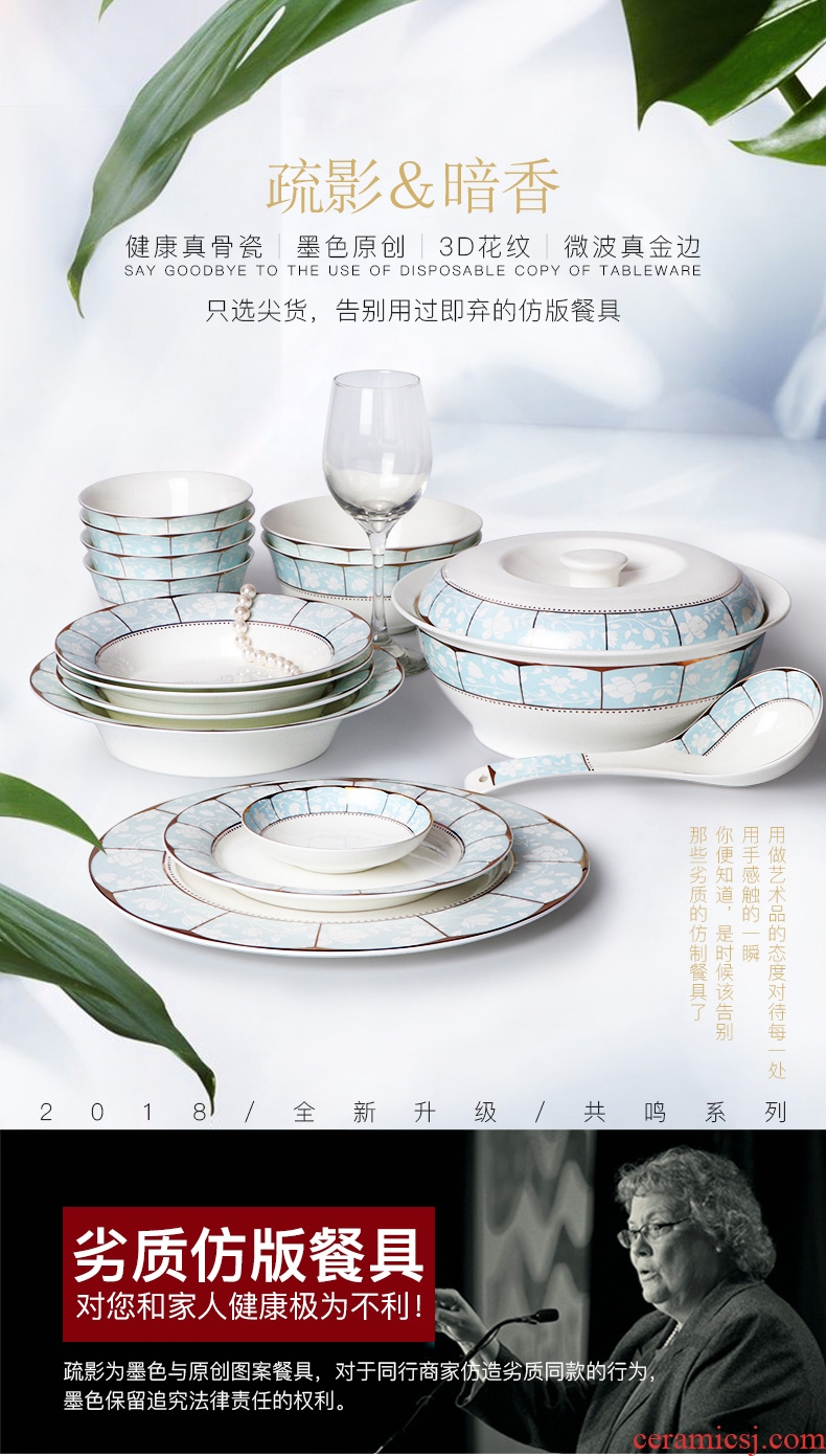 Inky jingdezhen ceramic tableware suit American dishes suit household bowls of bone plate of western-style thin film